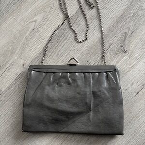 Vintage Mardane USA Gray Faux Leather Snap Clutch Purse with Mirror